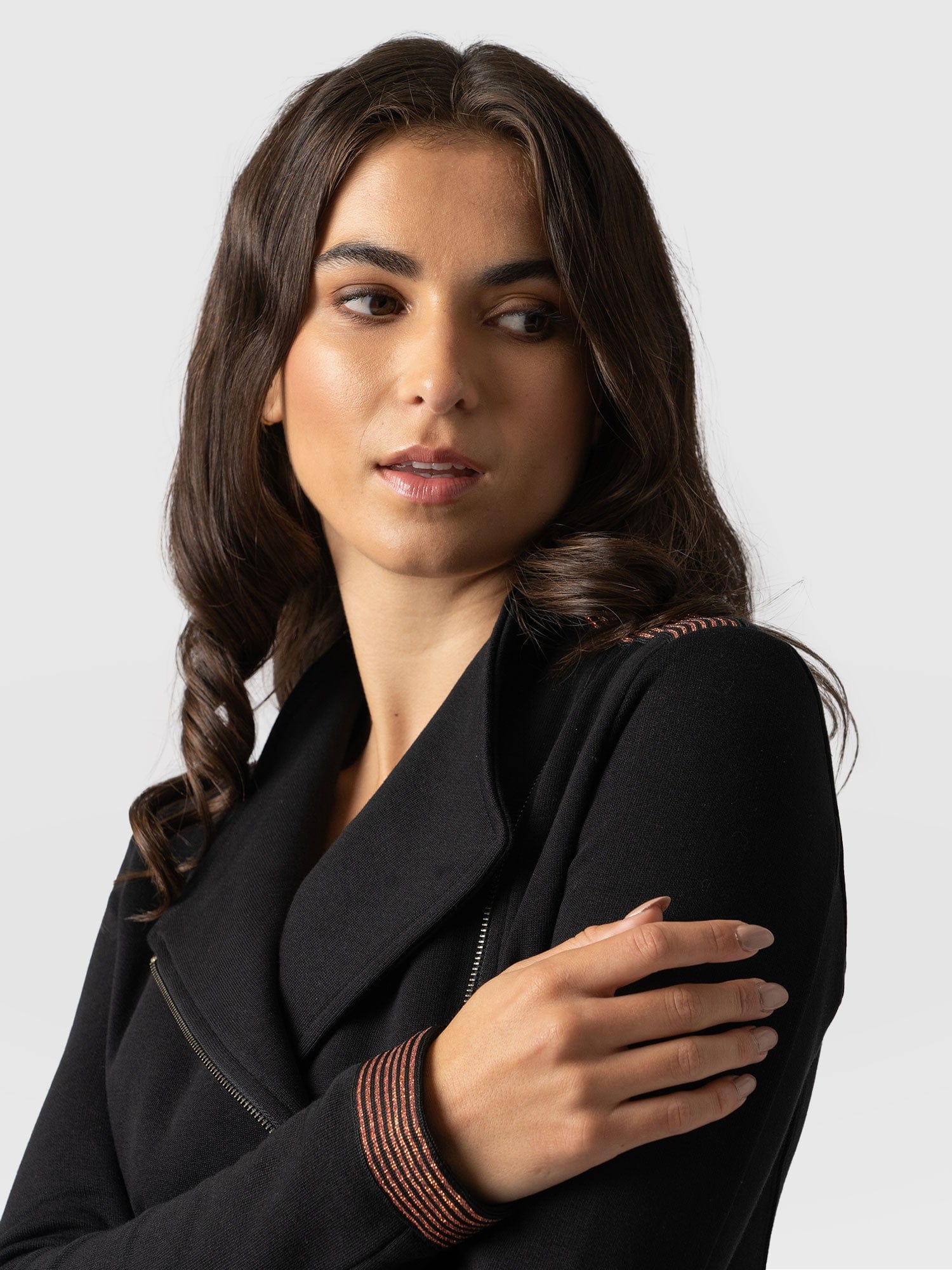 Cotton Biker Jacket - Black-Bronze
